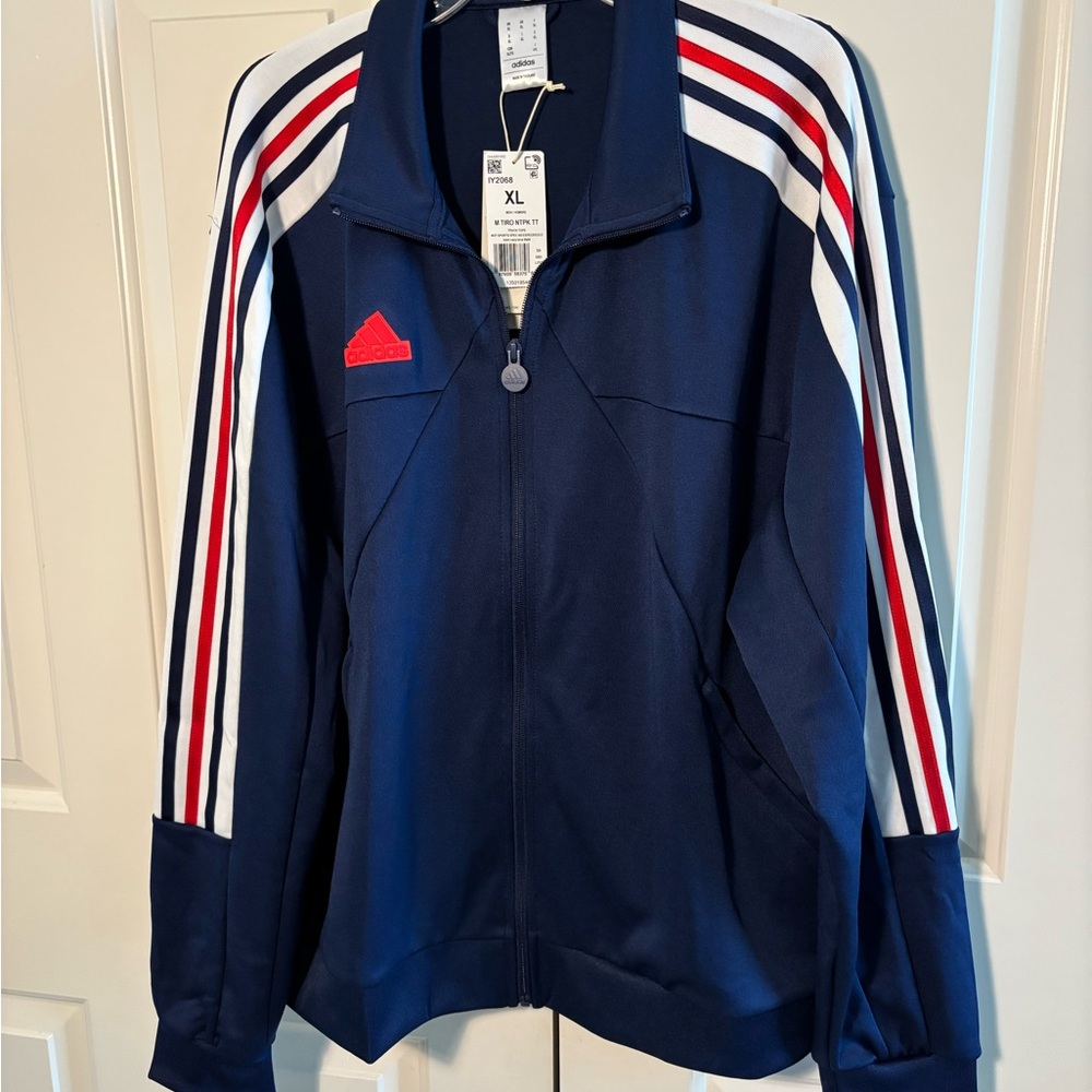 Adidas Navy Track Jacket with Red and White Stripes